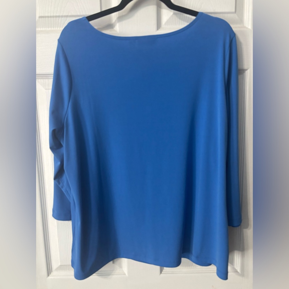 Susan Graver Liquid Knit Blue Tunic Top Cut Out Detail Size XL 3/4 Sleeves EUC - Picture 5 of 6